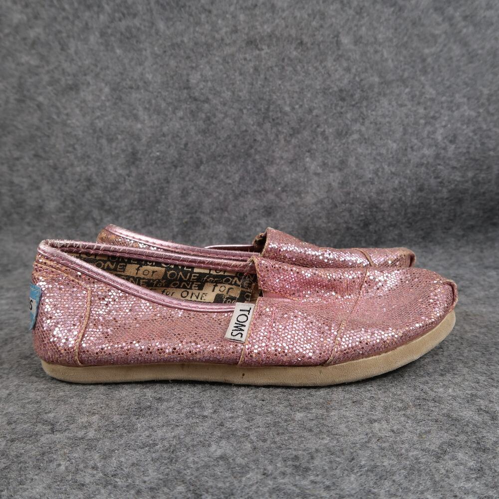 Toms Shoes Kids Youth 12.5 Flats Slip On Casual Pink Glitter Alpargatas Loafers